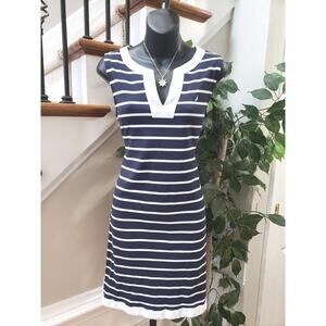 Nautica Women Breton Stripes Sleeveless V-neck Stretch Cotton Polo Casual Medium